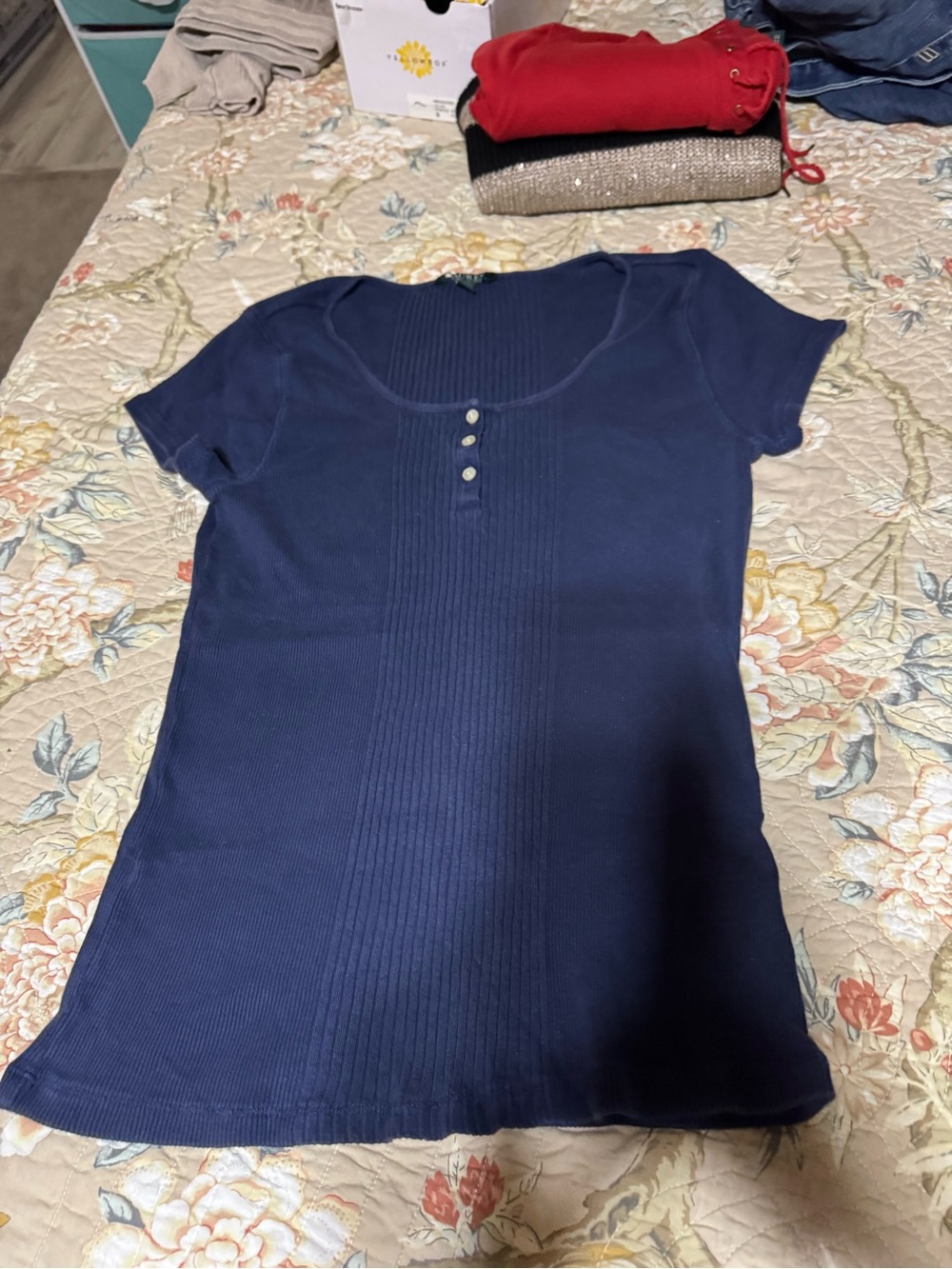 Ralph Lauren Navy Scoop-Neck Short Sleeve Ribbed Tee